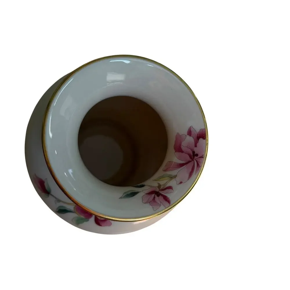 Lenox Vase Barrington Collection 1990s Floral White Pink Green Ceramic 5.75